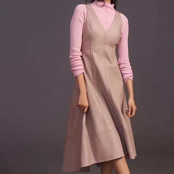 Maeve V-Neck Faux Leather Dress (color/ mauve or lilac - size 10. High-low style - Picture 1 of 4